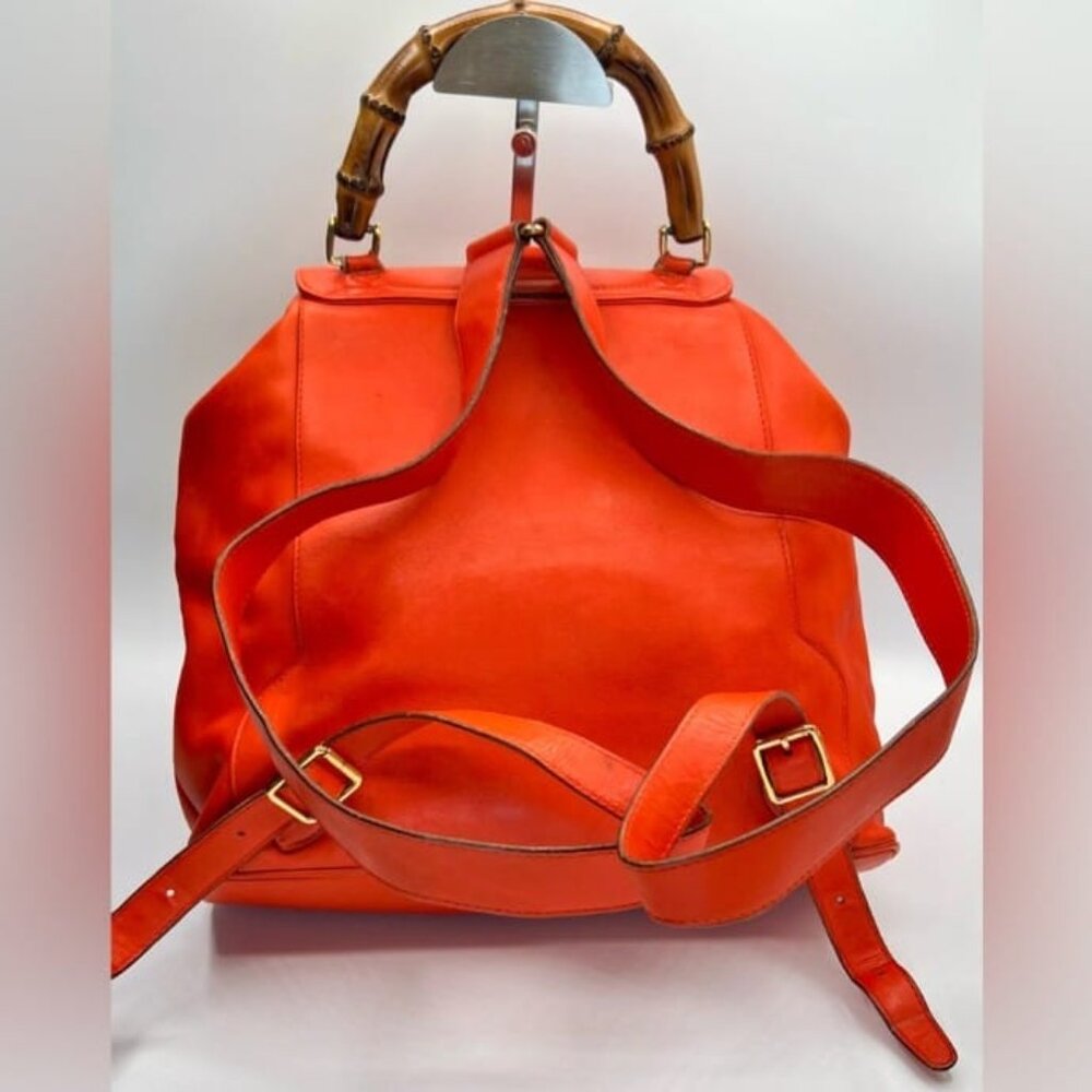 GUCCI Bamboo Backpack - Orange Leather Drawstring - Picture 2 of 15